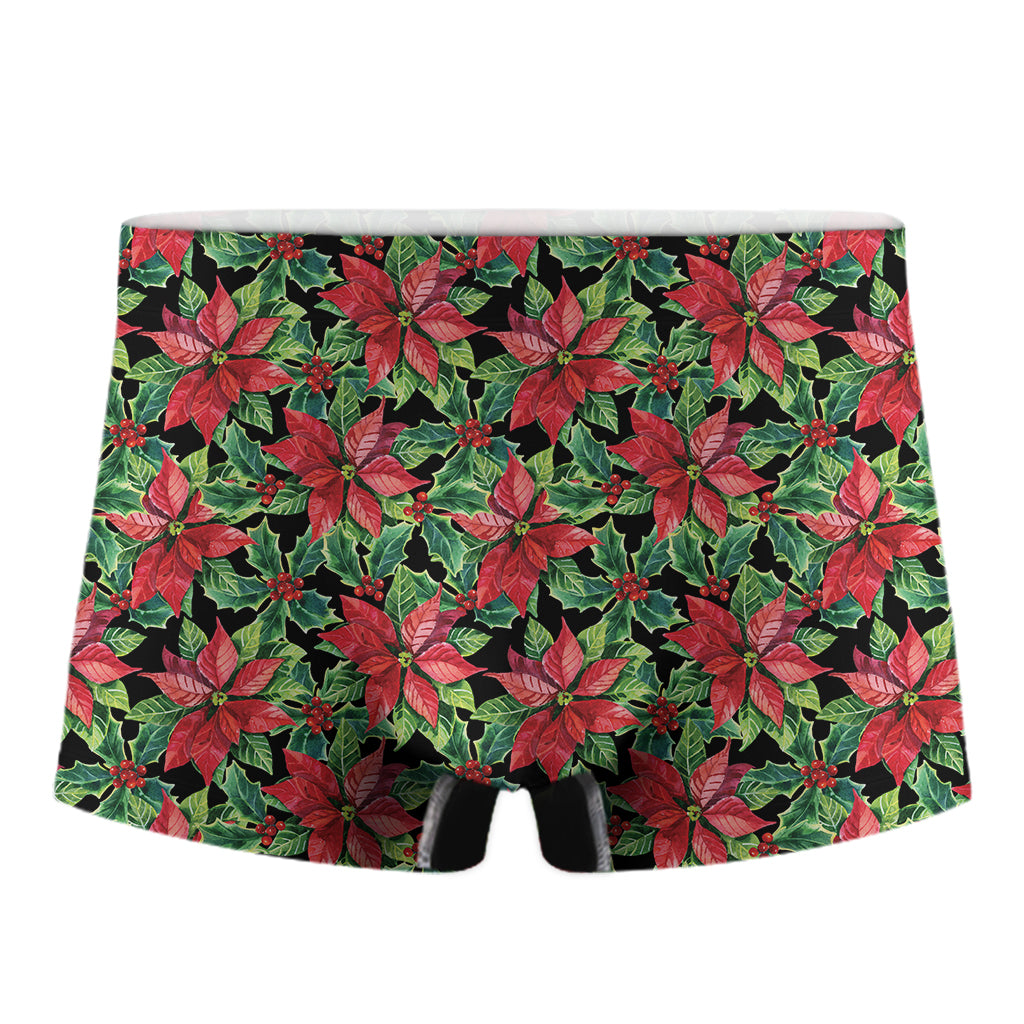 Watercolor Poinsettia Pattern Print Men's Boxer Briefs