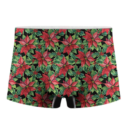 Watercolor Poinsettia Pattern Print Men's Boxer Briefs