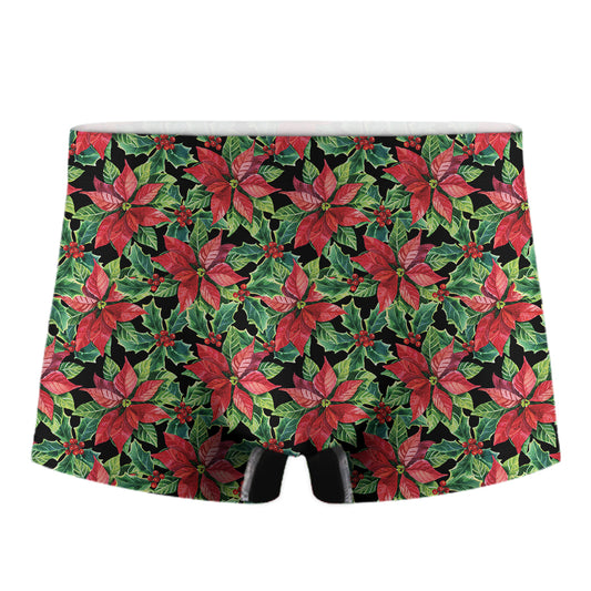 Watercolor Poinsettia Pattern Print Men's Boxer Briefs