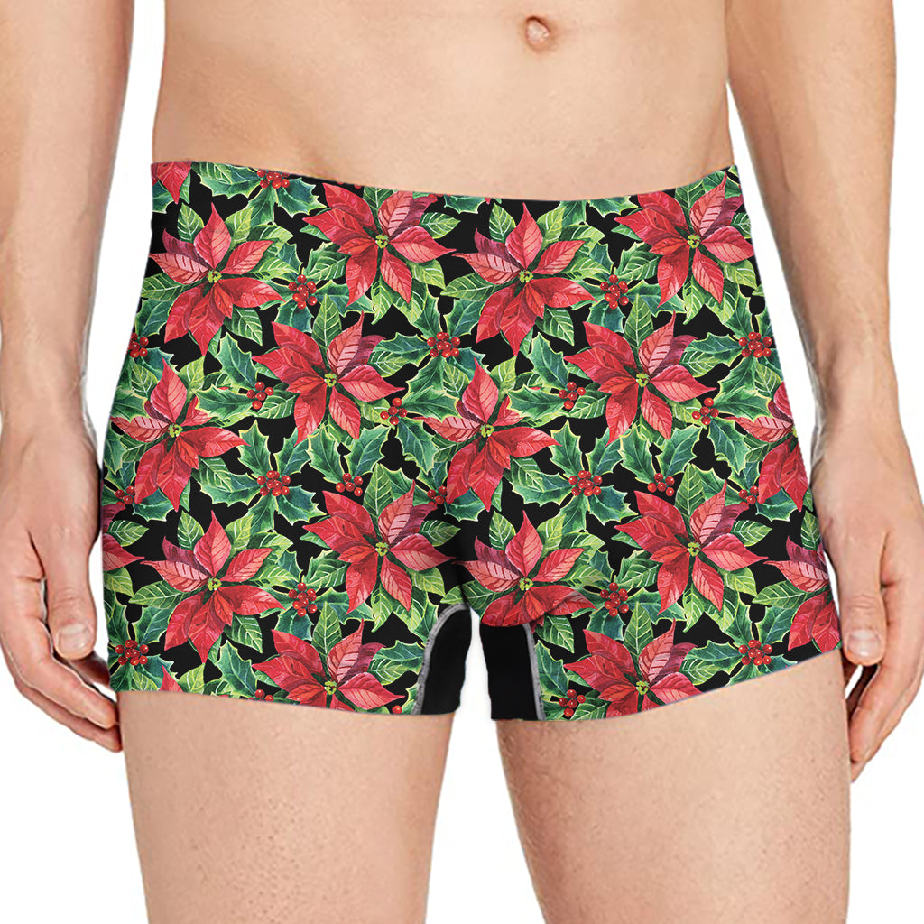 Watercolor Poinsettia Pattern Print Men's Boxer Briefs