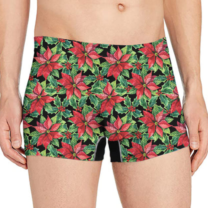 Watercolor Poinsettia Pattern Print Men's Boxer Briefs