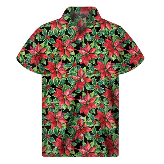 Watercolor Poinsettia Pattern Print Men's Short Sleeve Shirt