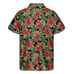 Watercolor Poinsettia Pattern Print Men's Short Sleeve Shirt