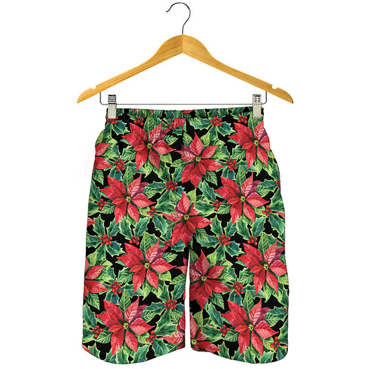 Watercolor Poinsettia Pattern Print Men's Shorts