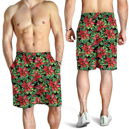 Watercolor Poinsettia Pattern Print Men's Shorts