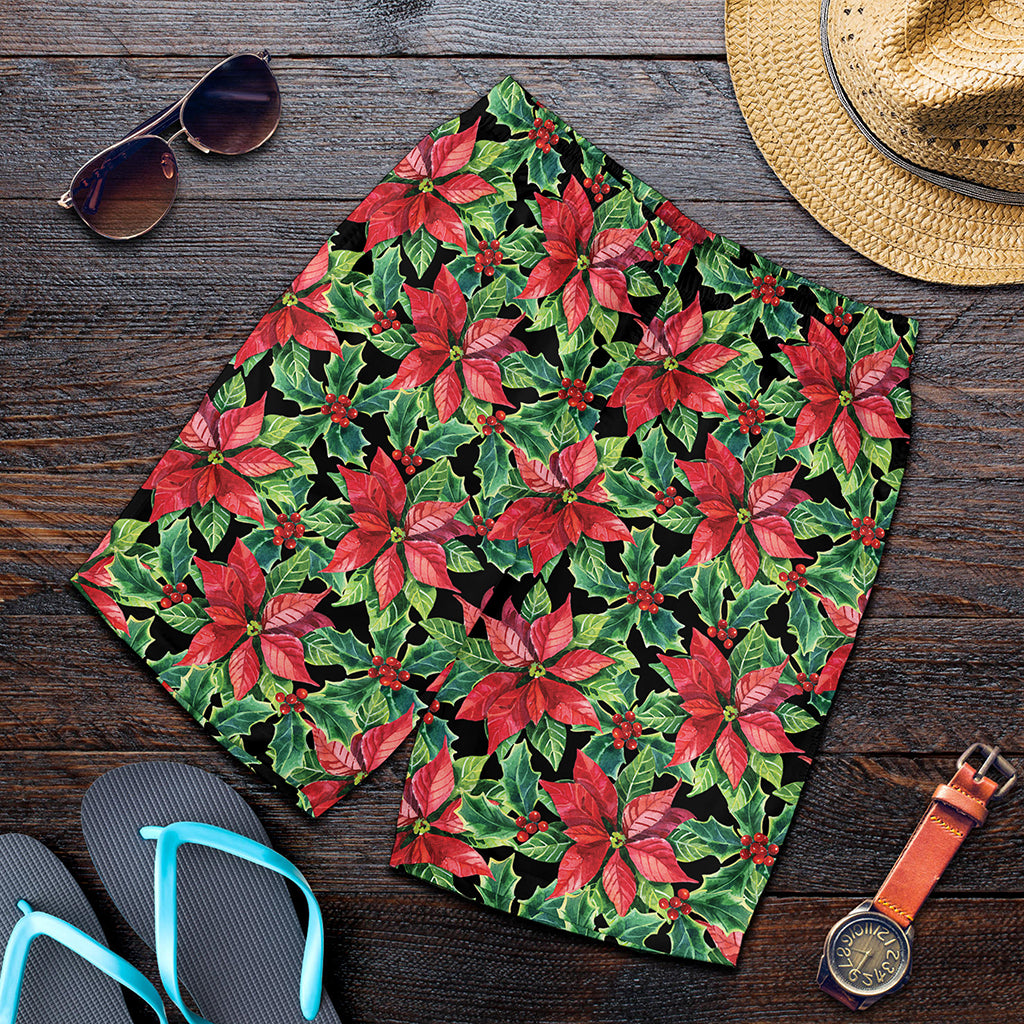 Watercolor Poinsettia Pattern Print Men's Shorts