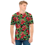 Watercolor Poinsettia Pattern Print Men's T-Shirt