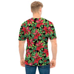 Watercolor Poinsettia Pattern Print Men's T-Shirt