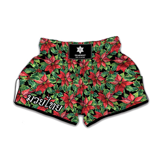 Watercolor Poinsettia Pattern Print Muay Thai Boxing Shorts