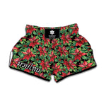 Watercolor Poinsettia Pattern Print Muay Thai Boxing Shorts