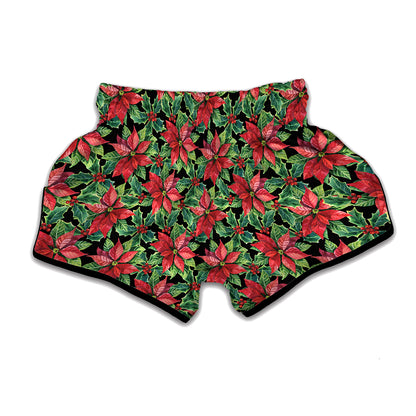 Watercolor Poinsettia Pattern Print Muay Thai Boxing Shorts