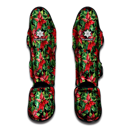 Watercolor Poinsettia Pattern Print Muay Thai Shin Guard