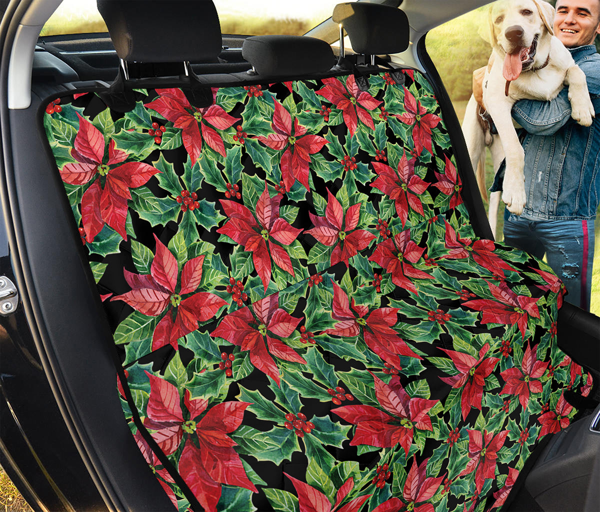 Watercolor Poinsettia Pattern Print Pet Car Back Seat Cover