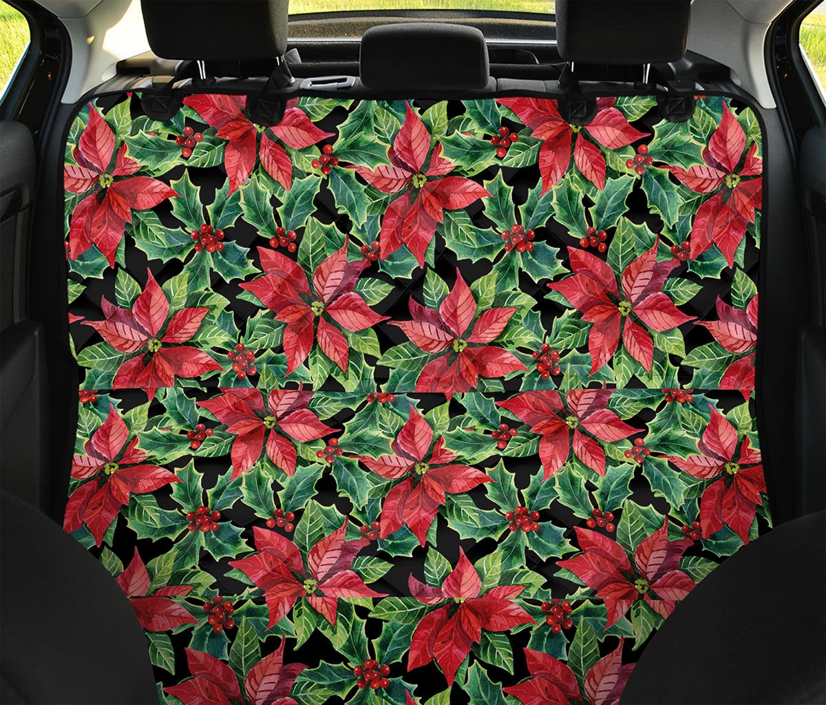 Watercolor Poinsettia Pattern Print Pet Car Back Seat Cover