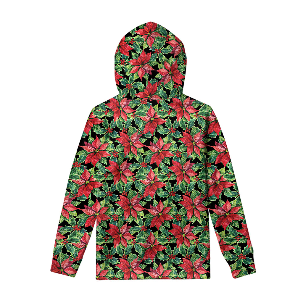 Watercolor Poinsettia Pattern Print Pullover Hoodie