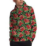 Watercolor Poinsettia Pattern Print Pullover Hoodie