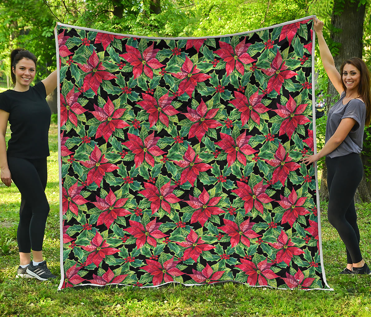 Watercolor Poinsettia Pattern Print Quilt