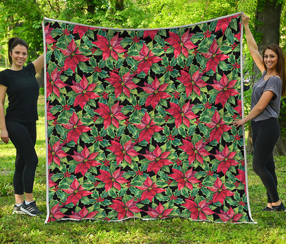 Watercolor Poinsettia Pattern Print Quilt
