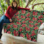 Watercolor Poinsettia Pattern Print Quilt