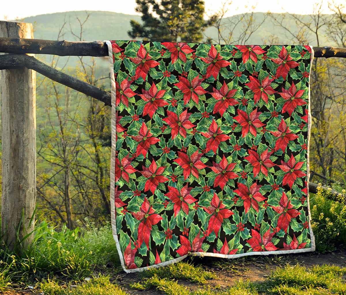 Watercolor Poinsettia Pattern Print Quilt