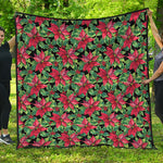 Watercolor Poinsettia Pattern Print Quilt