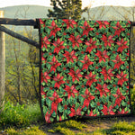 Watercolor Poinsettia Pattern Print Quilt