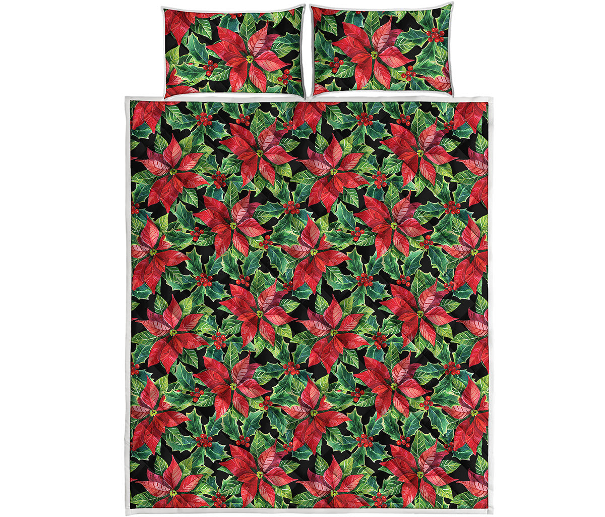 Watercolor Poinsettia Pattern Print Quilt Bed Set