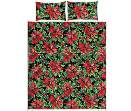 Watercolor Poinsettia Pattern Print Quilt Bed Set