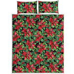 Watercolor Poinsettia Pattern Print Quilt Bed Set