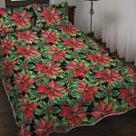 Watercolor Poinsettia Pattern Print Quilt Bed Set