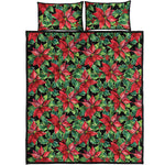 Watercolor Poinsettia Pattern Print Quilt Bed Set