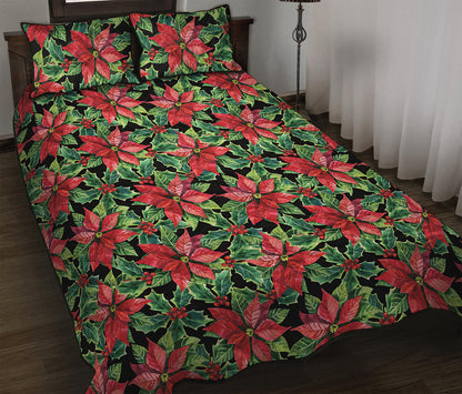 Watercolor Poinsettia Pattern Print Quilt Bed Set