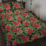 Watercolor Poinsettia Pattern Print Quilt Bed Set