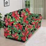Watercolor Poinsettia Pattern Print Sofa Cover