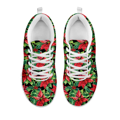 Watercolor Poinsettia Pattern Print White Sneakers