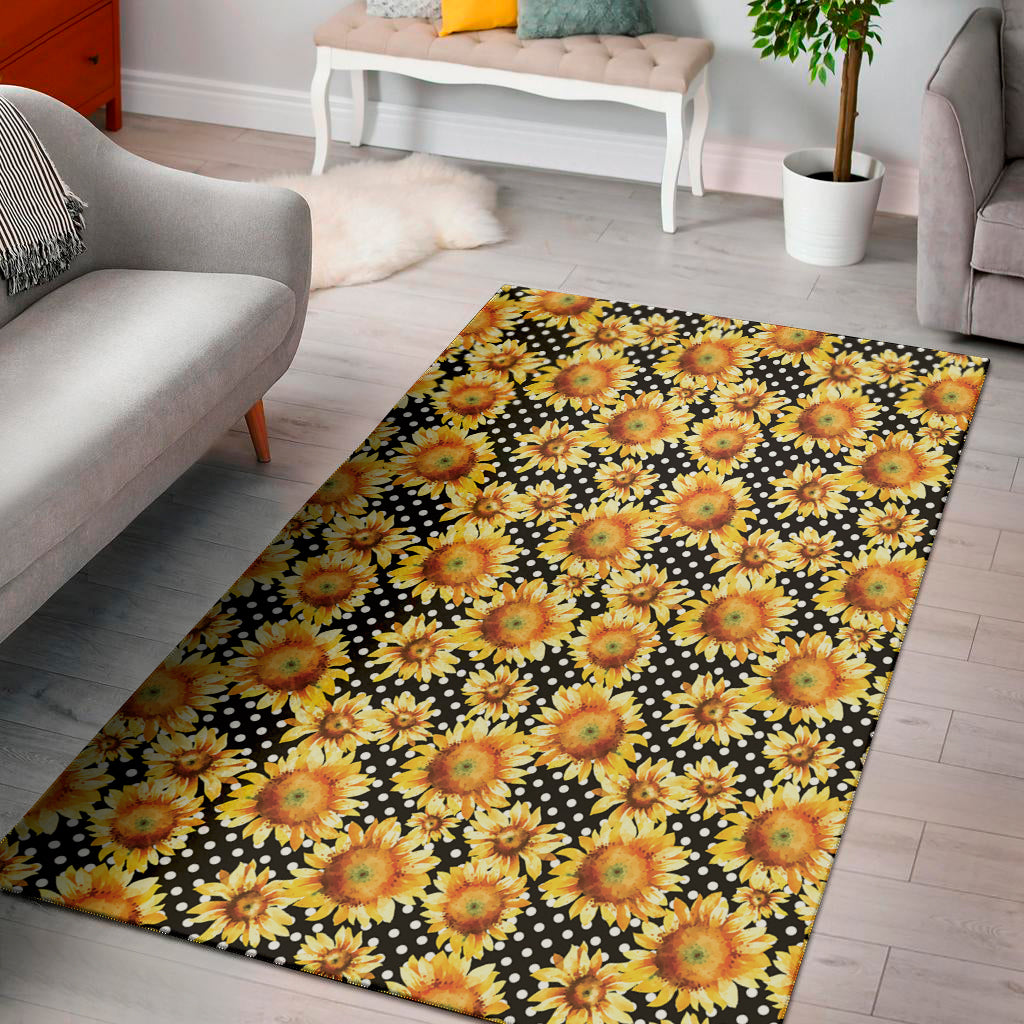 Watercolor Polka Dot Sunflower Print Area Rug