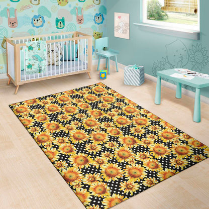Watercolor Polka Dot Sunflower Print Area Rug