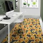 Watercolor Polka Dot Sunflower Print Area Rug