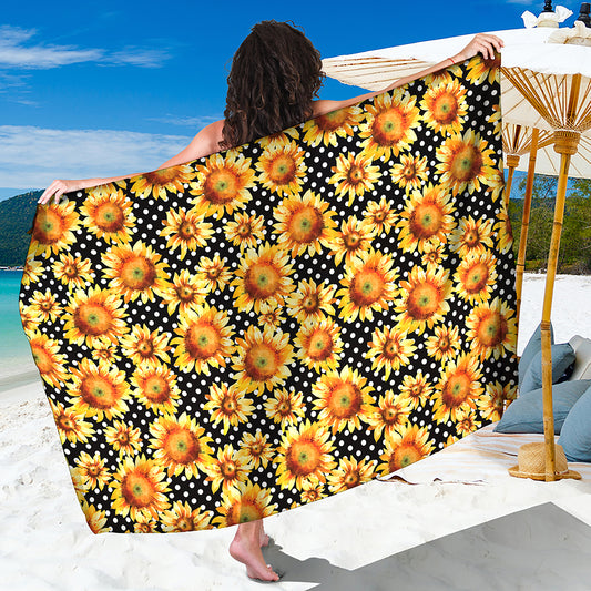 Watercolor Polka Dot Sunflower Print Beach Sarong Wrap