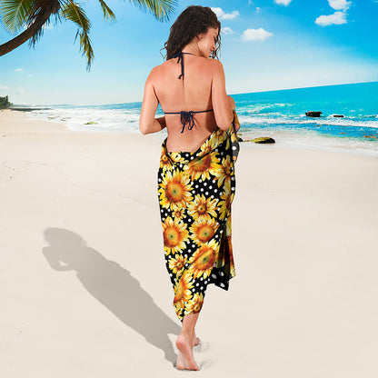 Watercolor Polka Dot Sunflower Print Beach Sarong Wrap