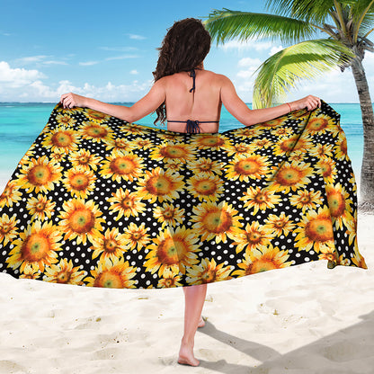 Watercolor Polka Dot Sunflower Print Beach Sarong Wrap