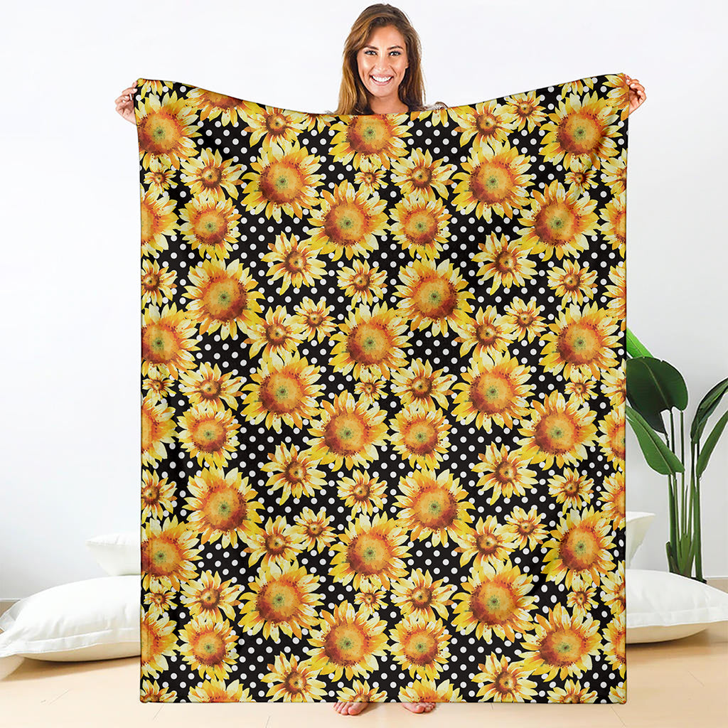 Watercolor Polka Dot Sunflower Print Blanket