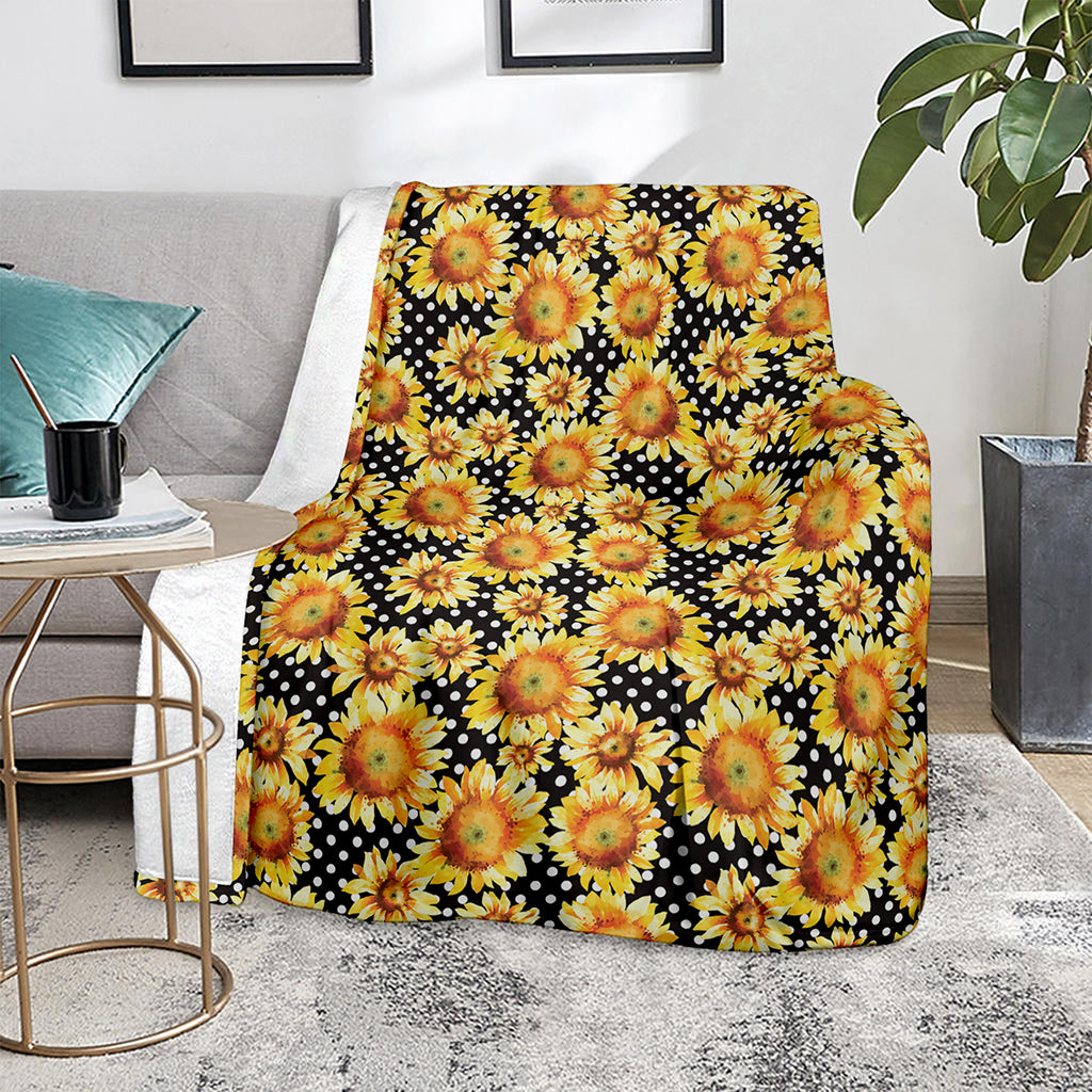 Watercolor Polka Dot Sunflower Print Blanket