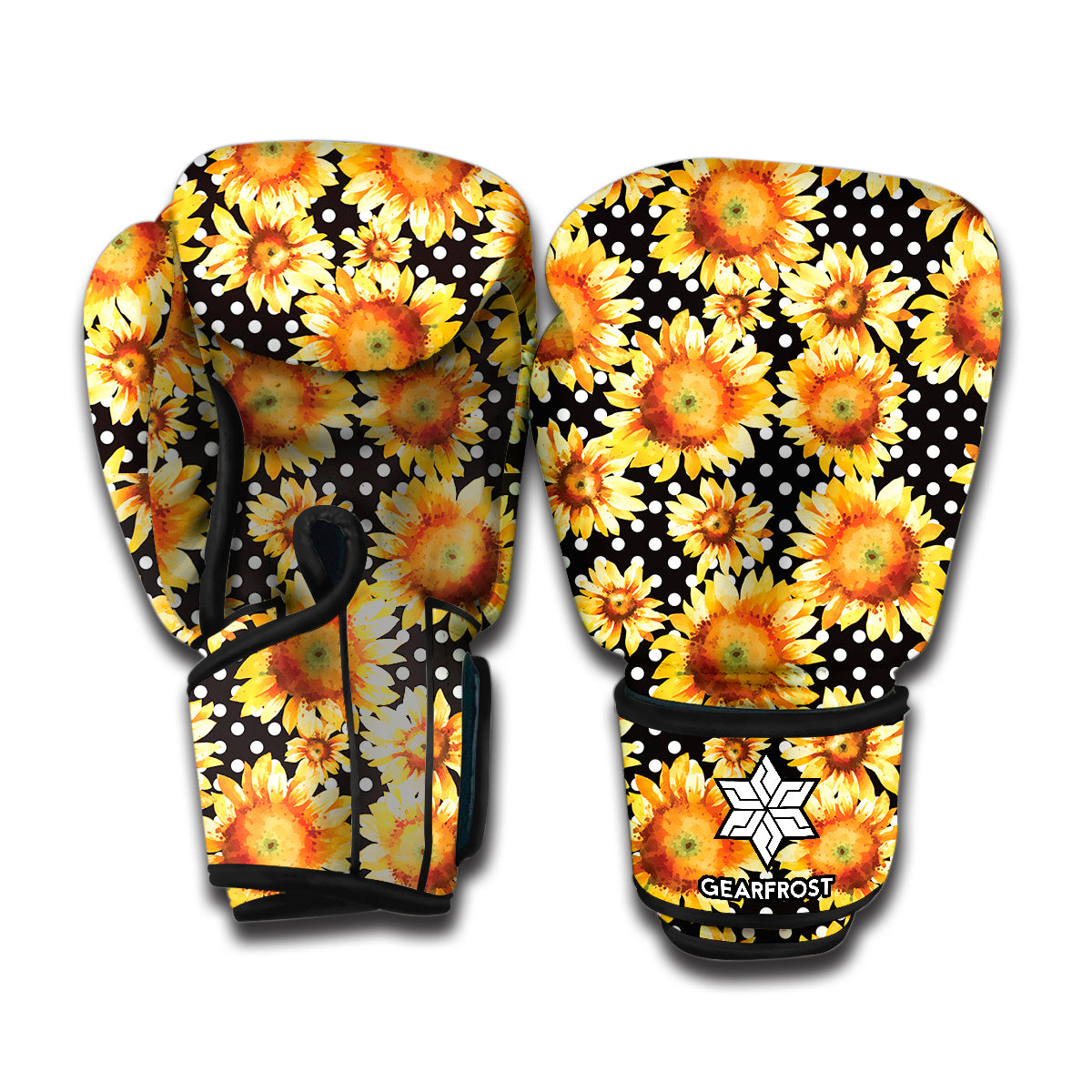 Watercolor Polka Dot Sunflower Print Boxing Gloves