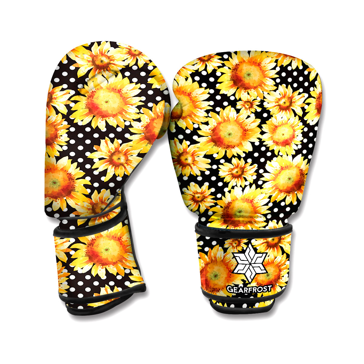 Watercolor Polka Dot Sunflower Print Boxing Gloves