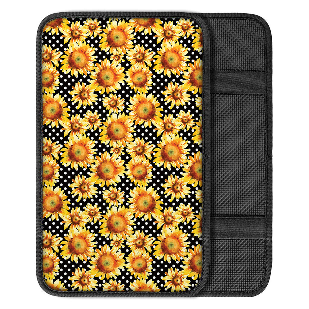 Watercolor Polka Dot Sunflower Print Car Center Console Cover