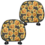 Watercolor Polka Dot Sunflower Print Car Headrest Covers