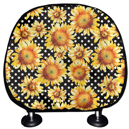 Watercolor Polka Dot Sunflower Print Car Headrest Covers