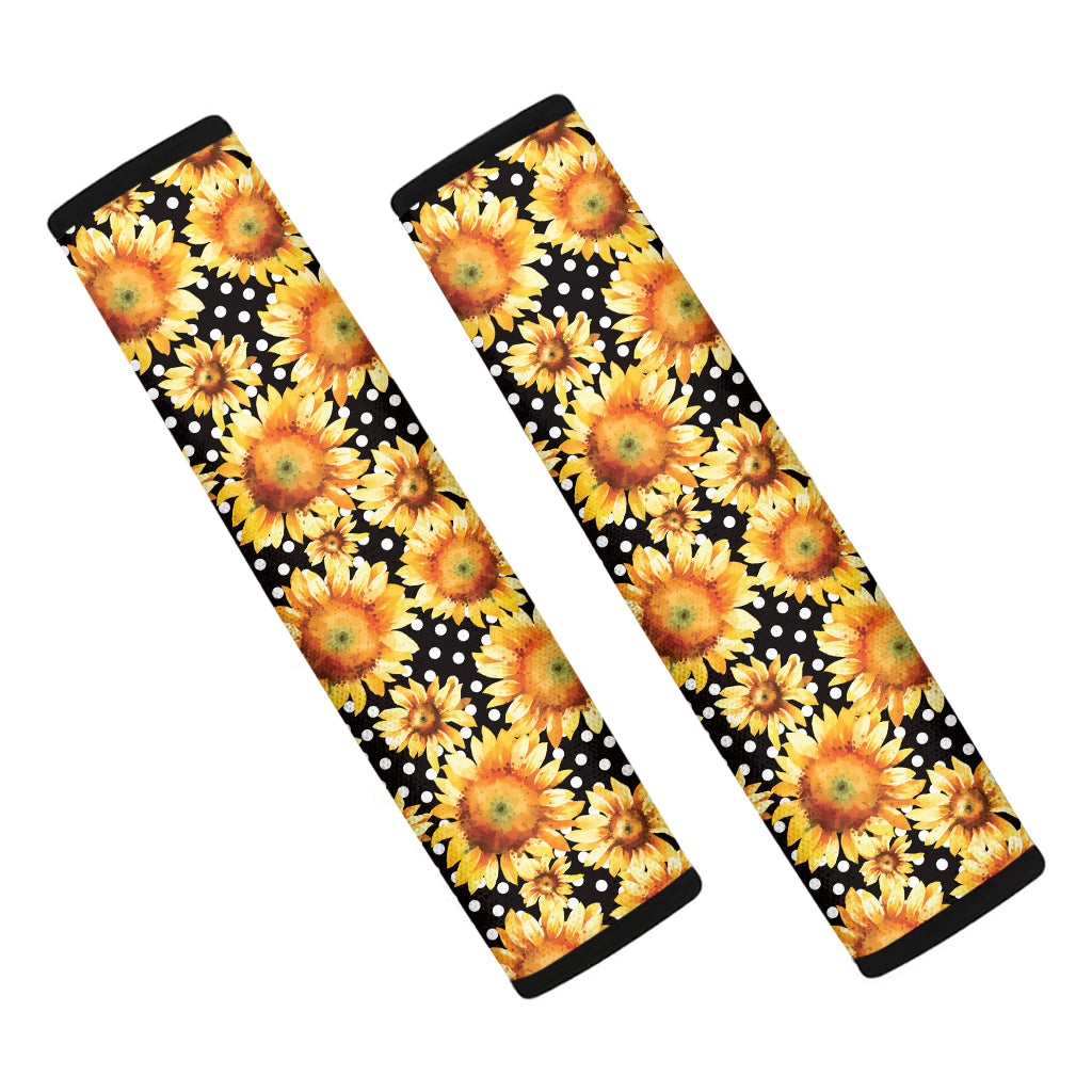 Watercolor Polka Dot Sunflower Print Car Seat Belt Covers