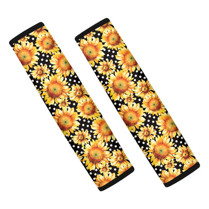 Watercolor Polka Dot Sunflower Print Car Seat Belt Covers